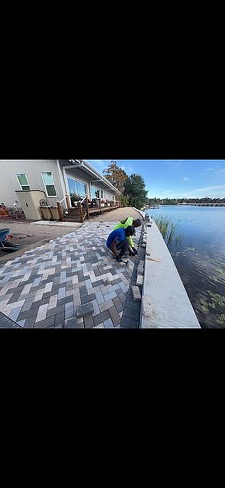 Paver cap along a waterfront seawall